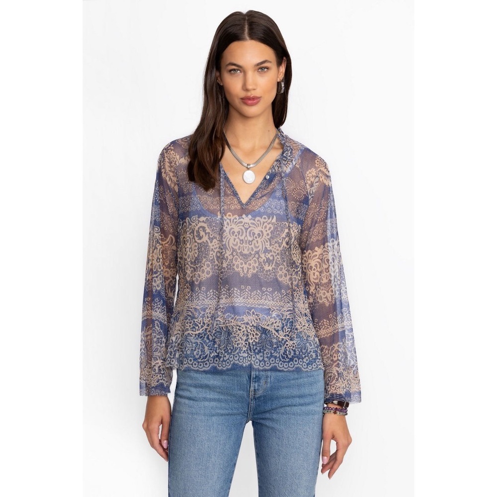 NWT Johnny Was Biya Mazzy Peasant Blouse Size 3X Francis Blue Mesh Embroidered - Picture 4 of 14